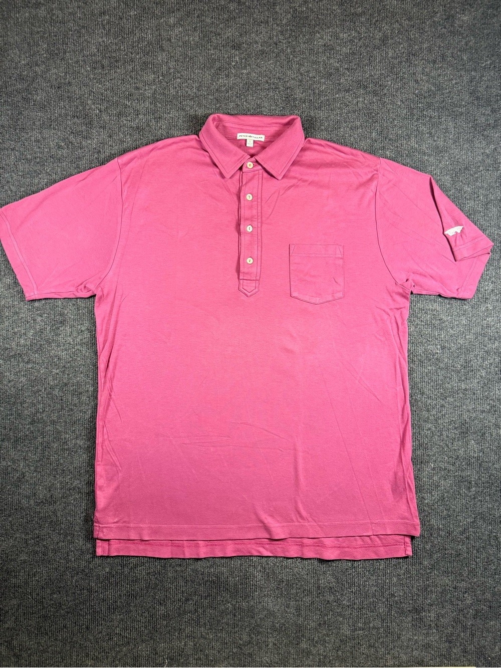 Peter Millar Solid Burgundy Straight Collar Chest Pocket Golf/Polo Shirt Size L